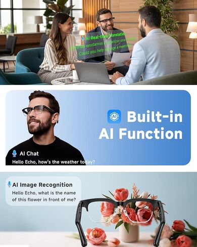 TOOBUR AI Smart Glasses with 8MP Camera, 1080P Anti-Shake HD Video, 2 Pairs of len, Real-Time Translation & Voice Assistant, Bluetooth Calls & Open-Ear Audio for Vlogging, Travel & Meetings in Kuwait