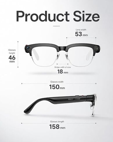 TOOBUR AI Smart Glasses with 8MP Camera, 1080P Anti-Shake HD Video, 2 Pairs of len, Real-Time Translation & Voice Assistant, Bluetooth Calls & Open-Ear Audio for Vlogging, Travel & Meetings in Kuwait