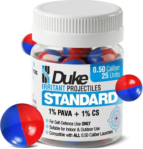 Duke Standard Irritant, 50 Caliber Projectiles, Non Lethal Pepper Balls | 1% PAVA (Nonivamide), 1% CS (Tear Gas), Self Defense Weapon, Asset Protection, .50 Cal Pepper Ball Projectiles, Weight: 1.4g in Saudi Arabia