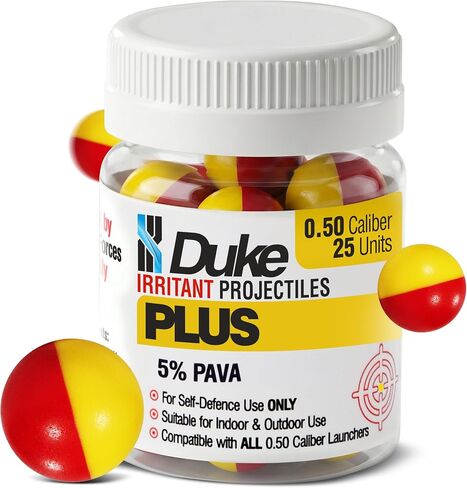 Duke Plus Irritant, 50 Caliber Projectiles, Non Lethal Pepper Balls | 5% PAVA (Nonivamide) - OC Alternative, Home Protection and Self Defense Weapon, .50 Cal Pepper Ball Projectiles, Weight: 1.4g in Saudi Arabia