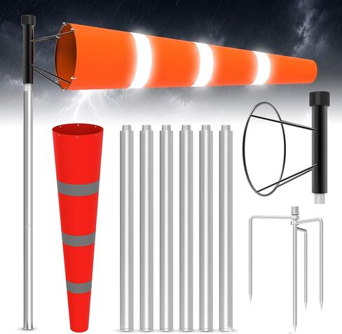 Tredre Airport Windsock Pole Kit with Swivel, 2 Wind Socks 8 x 36 in | Heavy Duty Wind Socks for Outside, Waterproof & UV-Resistant, 9Ft, No-Dig Ground Anchor for Aviation, Industrial, Agriculture in Kuwait