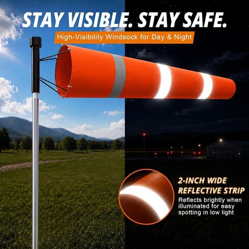 Tredre Airport Windsock Pole Kit with Swivel, 2 Wind Socks 8 x 36 in | Heavy Duty Wind Socks for Outside, Waterproof & UV-Resistant, 9Ft, No-Dig Ground Anchor for Aviation, Industrial, Agriculture in Kuwait