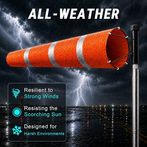 Tredre Airport Windsock Pole Kit with Swivel, 2 Wind Socks 8 x 36 in | Heavy Duty Wind Socks for Outside, Waterproof & UV-Resistant, 9Ft, No-Dig Ground Anchor for Aviation, Industrial, Agriculture in Kuwait