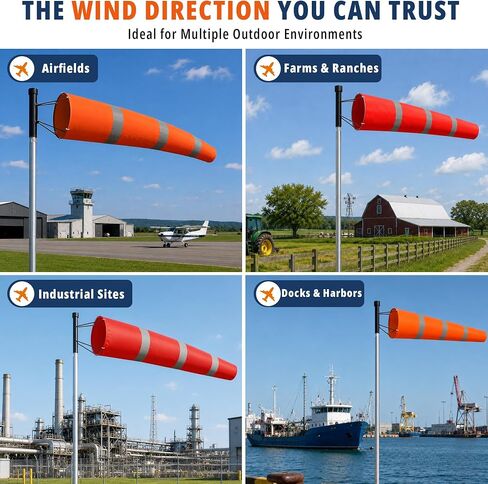Tredre Airport Windsock Pole Kit with Swivel, 2 Wind Socks 8 x 36 in | Heavy Duty Wind Socks for Outside, Waterproof & UV-Resistant, 9Ft, No-Dig Ground Anchor for Aviation, Industrial, Agriculture in Kuwait