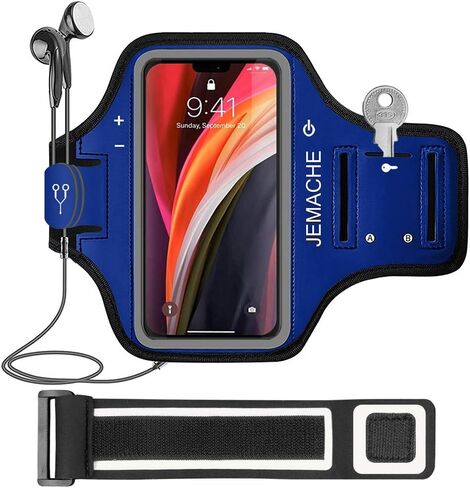 iPhone 13 mini, 12 mini Armband, JEMACHE Water Resistant Gym Workouts Running Phone Arm Band for iPhone 13Mini, 12Mini (Navy Blue) in Kuwait
