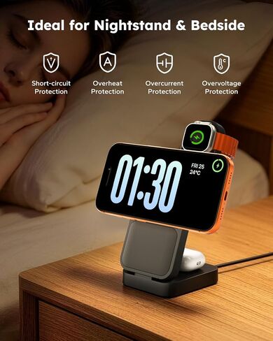 15W Travel Charging Station 3 in 1 Fast Charger Stand for Magsafe | Foldable Compact, Magnetic Wireless Charger Stand for iPhone, Phone Charging Dock for Apple Watch/AirPods(With 30W Adapter) in Saudi Arabia