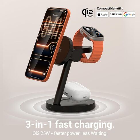 25W Qi2.2-Certified 3-in-1 MagSafe Charger for Apple Samsung | Fast Wireless Charger, Magnetic Charging Station for iPhone 17 Galaxy S26, 45W PD Adapter, Portable for Travel Bedside Office in Saudi Arabia