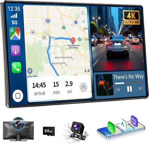 شاشة Carplay لاسلكية مقاس 11 بوصة Apple Carplay للسيارة مع كاميرا احتياطية 4K Dash Cam وكاميرا احتياطية 1080P، وستيريو السيارة لـ Carplay & Android Auto GPS Navigation/Bluetooth/مرآة الارتباط/التحكم الصوتي/FM/Siri in Kuwait
