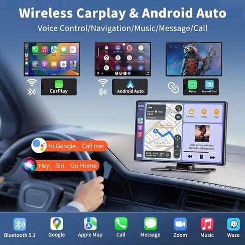 شاشة Carplay لاسلكية مقاس 11 بوصة Apple Carplay للسيارة مع كاميرا احتياطية 4K Dash Cam وكاميرا احتياطية 1080P، وستيريو السيارة لـ Carplay & Android Auto GPS Navigation/Bluetooth/مرآة الارتباط/التحكم الصوتي/FM/Siri in Kuwait
