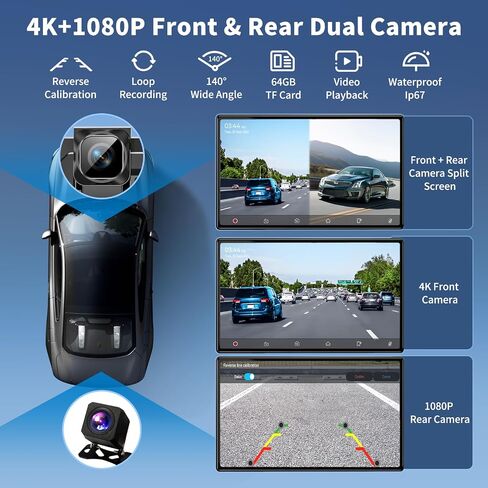 شاشة Carplay لاسلكية مقاس 11 بوصة Apple Carplay للسيارة مع كاميرا احتياطية 4K Dash Cam وكاميرا احتياطية 1080P، وستيريو السيارة لـ Carplay & Android Auto GPS Navigation/Bluetooth/مرآة الارتباط/التحكم الصوتي/FM/Siri in Kuwait
