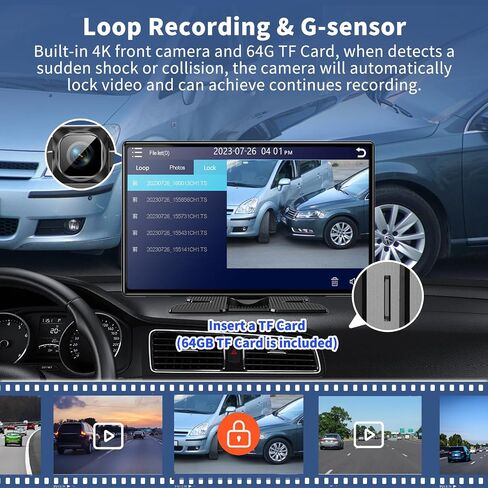 شاشة Carplay لاسلكية مقاس 11 بوصة Apple Carplay للسيارة مع كاميرا احتياطية 4K Dash Cam وكاميرا احتياطية 1080P، وستيريو السيارة لـ Carplay & Android Auto GPS Navigation/Bluetooth/مرآة الارتباط/التحكم الصوتي/FM/Siri in Kuwait
