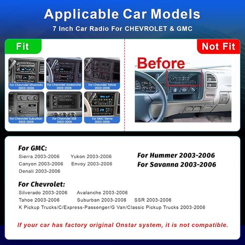 Car Radio Stereo for 2003 2004 2005 2006 Chevy Silverado Tahoe GMC Sierra Yukon Tahoe Impala8(Without Bose System)，7 Inch Touchscreen with Wireless Apple CarPlay & Android Auto/GPS/SWC/FM Radio Linux in Saudi Arabia