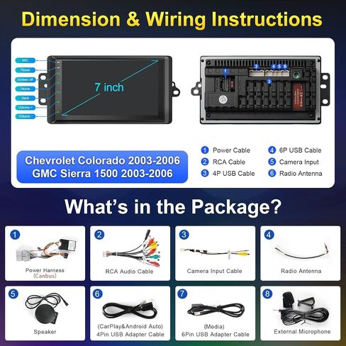 Car Radio Stereo for 2003 2004 2005 2006 Chevy Silverado Tahoe GMC Sierra Yukon Tahoe Impala8(Without Bose System)，7 Inch Touchscreen with Wireless Apple CarPlay & Android Auto/GPS/SWC/FM Radio Linux in Saudi Arabia