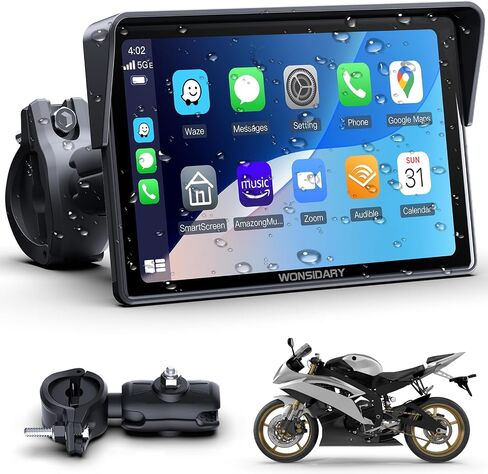 W722 Motorcycle CarPlay Wireless with Android Auto Screen | 7 Inch IP67 Waterproof GPS Navigation Screen for Motorcycle Tours, Dual Bluetooth, EQ, Light Sensor and USB/Hardwire Power in Saudi Arabia