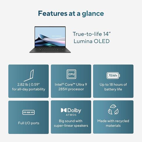 ASUS Zenbook 14, 14" Touchscreen, Intel Ultra 9 285H, 32GB DDR5, 1TB SSD | FHD+ OLED AI PC Laptop, 16-Core, >i9-13900H, Backlit, 2x Thunderbolt 4, Wi-Fi 7, 18-Hr Battery, IR Webcam, Win 11 Pro, UX3405 in Saudi Arabia