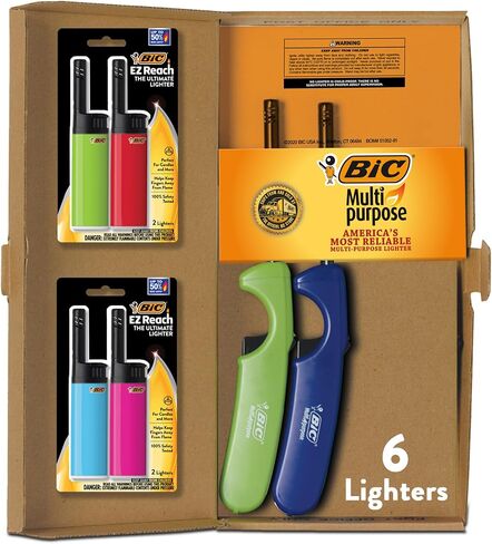 BIC Multi-Purpose Lighter Set, Long Metal Wand, Classic Collection, 2 Pack | Includes 4 EZ Reach Candle Lighters, Long Metal Wand Keeps Fingers Safe, Assorted Colors for Various Uses in Saudi Arabia