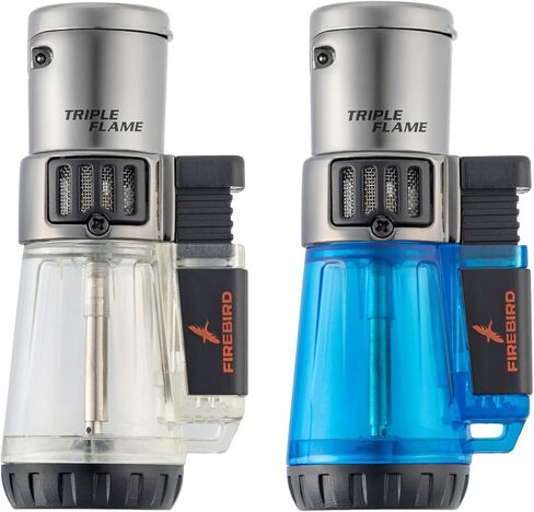 Firebird Afterburner Triple Jet Flame Lighter 2-Pack - شعلة مقاومة للرياح، تصميم متين عالي الأداء بقيمة رائعة، لهب قابل للتعديل ونافذة وقود (السفن فارغة) (أسود + شفاف) in Kuwait