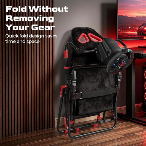 RACGTING Foldable Racing Simulator Cockpit,Gaming Sim Cockpit with Red Seat | Space-saving Storage, Fully Adjustable, 80% pre-assembled, Fit fot Logitech Thrustmaster MOZA, For apartments & living rooms in Saudi Arabia