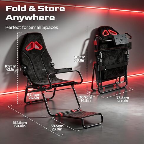 RACGTING Foldable Racing Simulator Cockpit,Gaming Sim Cockpit with Red Seat | Space-saving Storage, Fully Adjustable, 80% pre-assembled, Fit fot Logitech Thrustmaster MOZA, For apartments & living rooms in Saudi Arabia