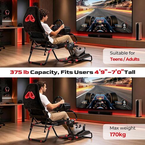 RACGTING Foldable Racing Simulator Cockpit,Gaming Sim Cockpit with Red Seat | Space-saving Storage, Fully Adjustable, 80% pre-assembled, Fit fot Logitech Thrustmaster MOZA, For apartments & living rooms in Saudi Arabia