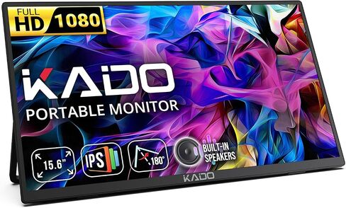 Kado 15.6-Inch 75Hz Portable Monitor, FHD 1080p USB-C mini-HDMI IPS Display | 45W Reverse Charging Gaming Monitor Built-in Speakers, Second Display Kickstand for Laptop PC Phone Mac Xbox PS4/PS5 Switch in Saudi Arabia