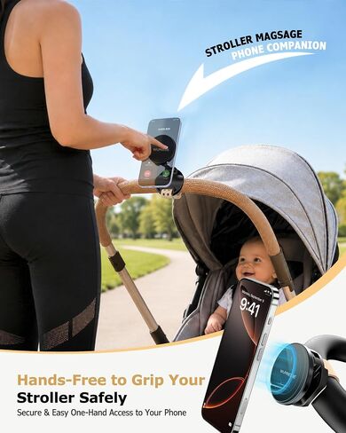 [2026 Upgraded] 3-IN-1 Beige Stroller Phone Holder for MagSafe with Folding Arm, Magnetic Phone Mount & Strap, Accessories for Mom on Stroller Walk or Strides, Fits Nuna, Doona, Graco for iPhone in Kuwait