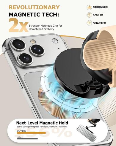 [2026 Upgraded] 3-IN-1 Beige Stroller Phone Holder for MagSafe with Folding Arm, Magnetic Phone Mount & Strap, Accessories for Mom on Stroller Walk or Strides, Fits Nuna, Doona, Graco for iPhone in Kuwait