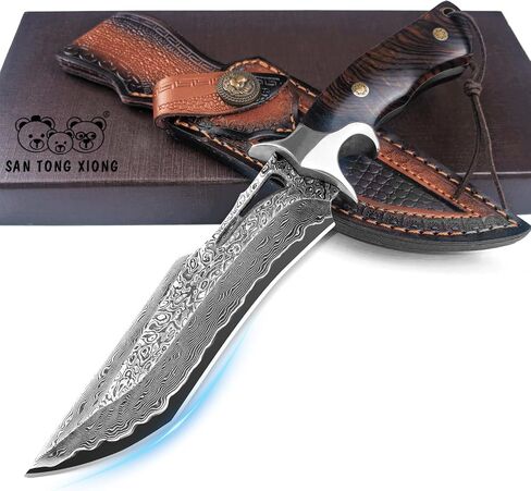 Damascus Hunting Knife,10.4" Fixed Blade VG10 Leather Sheath | 513-layer steel bowie,rosewood handle,outdoor camping and survival,knives for men in Saudi Arabia