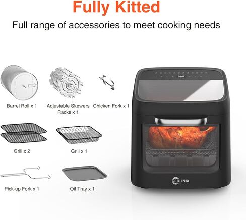13 QT Large Air Fryer Toaster Oven Combo with Rotisserie 12-in-1 | Dual Viewing Windows Rotisserie Dehydrator Convection Rapid Cooking 8 Accessories Home & Commercial Black in Saudi Arabia