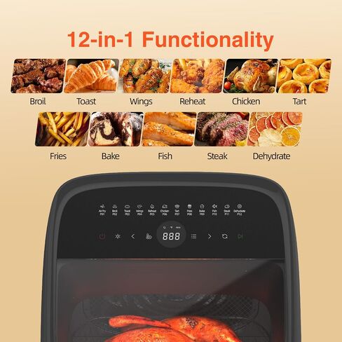 13 QT Large Air Fryer Toaster Oven Combo with Rotisserie 12-in-1 | Dual Viewing Windows Rotisserie Dehydrator Convection Rapid Cooking 8 Accessories Home & Commercial Black in Saudi Arabia