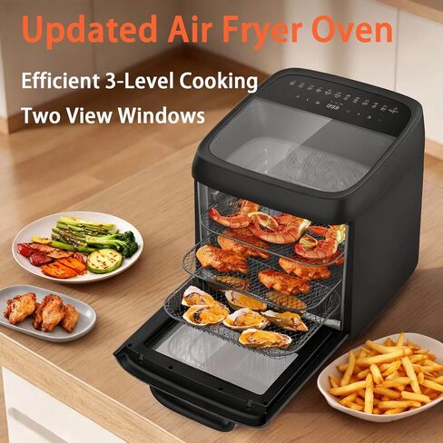 13 QT Large Air Fryer Toaster Oven Combo with Rotisserie 12-in-1 | Dual Viewing Windows Rotisserie Dehydrator Convection Rapid Cooking 8 Accessories Home & Commercial Black in Saudi Arabia
