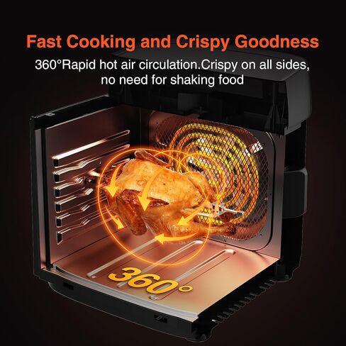 13 QT Large Air Fryer Toaster Oven Combo with Rotisserie 12-in-1 | Dual Viewing Windows Rotisserie Dehydrator Convection Rapid Cooking 8 Accessories Home & Commercial Black in Saudi Arabia