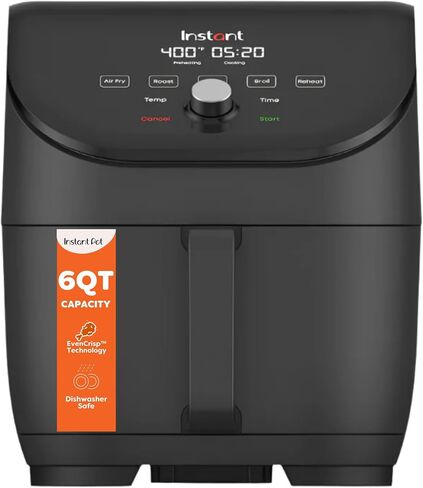 مقلاة هوائية Instant Pot Vortex Slim 6QT تعمل على تقطيع وتحميص وإعادة التسخين والخبز والشواء وهي هادئة وموفرة للمساحة وغير لاصقة وآمنة للاستخدام في غسالة الأطباق وأكثر من 100 وصفة داخل التطبيق، من صانعي Instant Pot، باللون الأسود in Kuwait