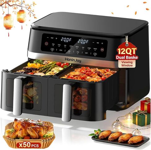 12QT 12-in-1 Dual Air Fryer with Flex Basket & 50PCS Paper Liners in Saudi Arabia