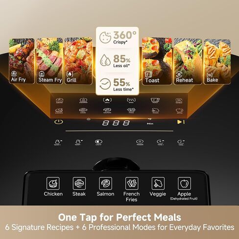 Dreame 7Qt Large Air Fryer, SmartSteam, 6-in-1, No-Flip, Ceramic Coated | 360° Airflow, Steam for Crispy & Juicy, 12 Presets, PFAS Free, Viewing Window, Compact Design, Dishwasher-Safe, AF30 Black in Saudi Arabia