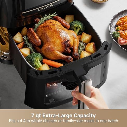 Dreame 7Qt Large Air Fryer, SmartSteam, 6-in-1, No-Flip, Ceramic Coated | 360° Airflow, Steam for Crispy & Juicy, 12 Presets, PFAS Free, Viewing Window, Compact Design, Dishwasher-Safe, AF30 Black in Saudi Arabia