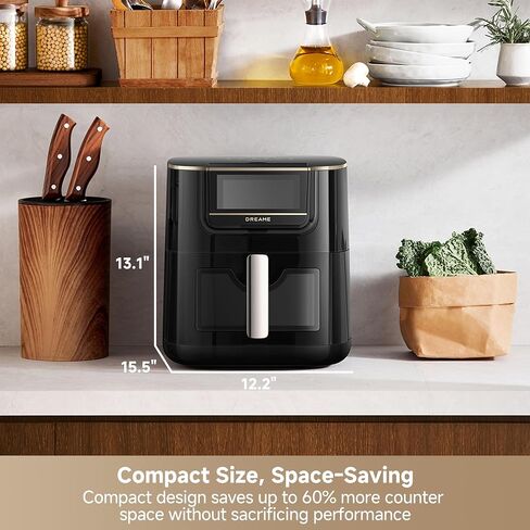 Dreame 7Qt Large Air Fryer, SmartSteam, 6-in-1, No-Flip, Ceramic Coated | 360° Airflow, Steam for Crispy & Juicy, 12 Presets, PFAS Free, Viewing Window, Compact Design, Dishwasher-Safe, AF30 Black in Saudi Arabia