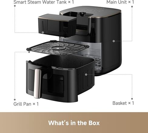 Dreame 7Qt Large Air Fryer, SmartSteam, 6-in-1, No-Flip, Ceramic Coated | 360° Airflow, Steam for Crispy & Juicy, 12 Presets, PFAS Free, Viewing Window, Compact Design, Dishwasher-Safe, AF30 Black in Saudi Arabia