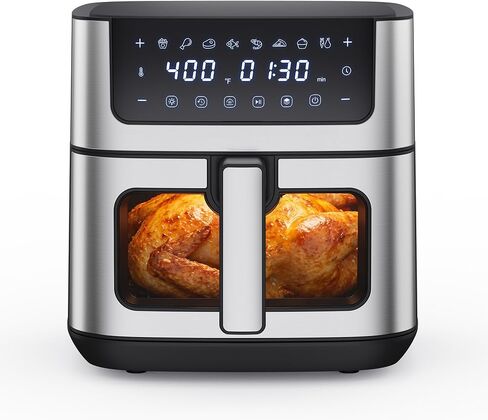 NEWBULIG Air Fryer 6.34QT Airfryer with Visible Window 400℉ Fast Heating Stainless Steel Air Fryers Oven with Nonstick and Dishwasher-Safe Basket 8-in-1 Cooking Preset with Timer Auto-Off in Saudi Arabia