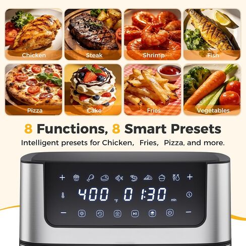 NEWBULIG Air Fryer 6.34QT Airfryer with Visible Window 400℉ Fast Heating Stainless Steel Air Fryers Oven with Nonstick and Dishwasher-Safe Basket 8-in-1 Cooking Preset with Timer Auto-Off in Saudi Arabia