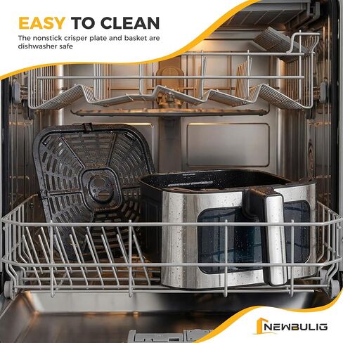 NEWBULIG Air Fryer 6.34QT Airfryer with Visible Window 400℉ Fast Heating Stainless Steel Air Fryers Oven with Nonstick and Dishwasher-Safe Basket 8-in-1 Cooking Preset with Timer Auto-Off in Saudi Arabia