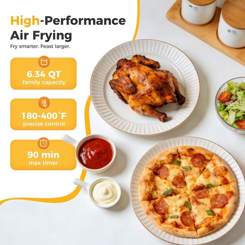 NEWBULIG Air Fryer 6.34QT Airfryer with Visible Window 400℉ Fast Heating Stainless Steel Air Fryers Oven with Nonstick and Dishwasher-Safe Basket 8-in-1 Cooking Preset with Timer Auto-Off in Saudi Arabia