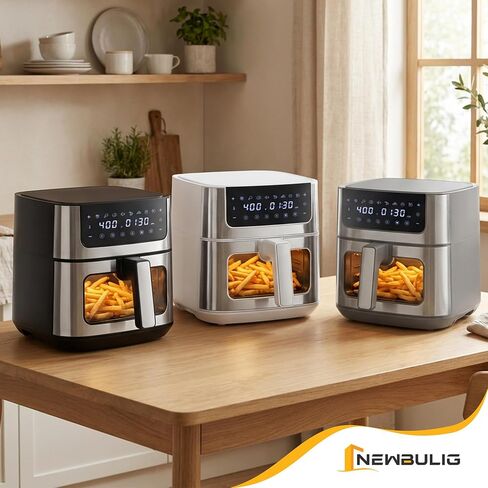 NEWBULIG Air Fryer 6.34QT Airfryer with Visible Window 400℉ Fast Heating Stainless Steel Air Fryers Oven with Nonstick and Dishwasher-Safe Basket 8-in-1 Cooking Preset with Timer Auto-Off in Saudi Arabia