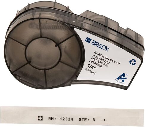 Brady Authentic (M21-500-430) ملصق بوليستر شفاف للبيئة القاسية للمختبر، وتتبع الأصول، ووضع علامات Datacom، أسود على شفاف - لطابعات M210، M210-LAB، M211، BMP21-PLUS وBMP21-LAB، .5 بوصة عرض 21 بوصة طول in Kuwait