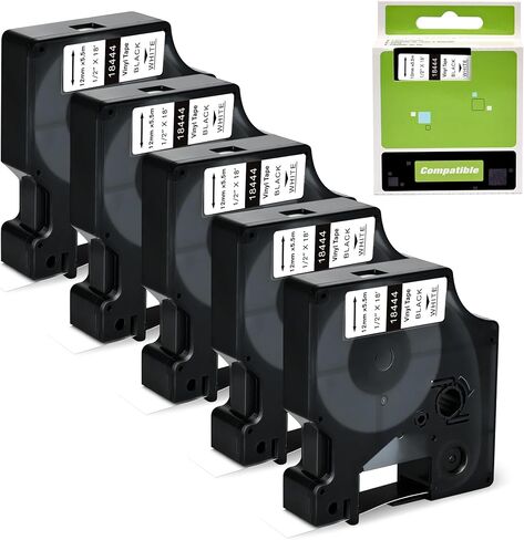 شريط ملصقات الفينيل الدائم TITBIT 18444 1/2 بوصة 5 عبوات | شريط ملصقات Rhino 5200 متوافق مع DYMO Rhino 18444 Fit Rhino 4200 5000 6000 6500 صانع الملصقات الصناعية، 12 مم أبيض in Kuwait