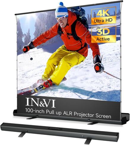 IN&VI Tab-Tension Portable ALR Manual Pull Up Projector Screen,Outdoor Projector Screen 100in 178°Viewing Angle Portable Movie Screen 3D/4K HD 16: 9 Wrinkle-Free Design for Backyard Night in Saudi Arabia