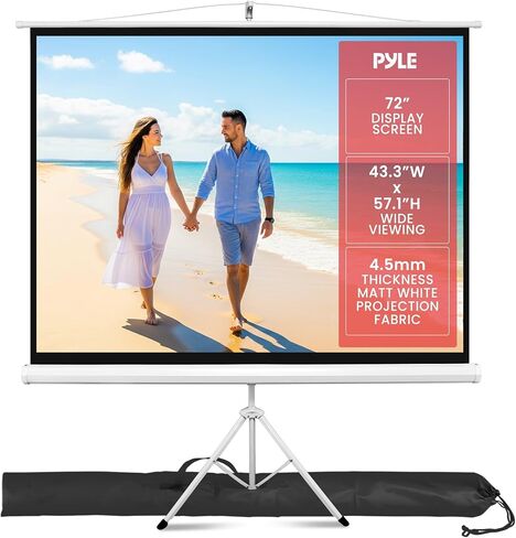 Pyle 72 Inch Outdoor Projector Screen with Stand-Portable Fold Out Roll Up Screen with Tripod Stand,White Matte Fabric 4:3 Aspect Ratio 4K HD Quality Black Masking Border,Ideal for Home and Office Use in Saudi Arabia