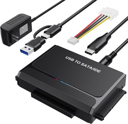 USB 3.0&Type C to SATA IDE Adapter Hard Drive Reader for 2.5" 3.5" HDD/SSD | External Data Transfer Recovery Converter for Hard Drive Disk Hard Drive Adapter Included 12V/2A Power Supply up to 6TB in Saudi Arabia