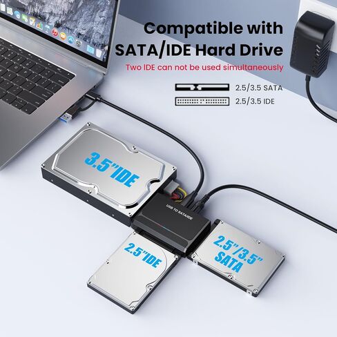 USB 3.0&Type C to SATA IDE Adapter Hard Drive Reader for 2.5" 3.5" HDD/SSD | External Data Transfer Recovery Converter for Hard Drive Disk Hard Drive Adapter Included 12V/2A Power Supply up to 6TB in Saudi Arabia