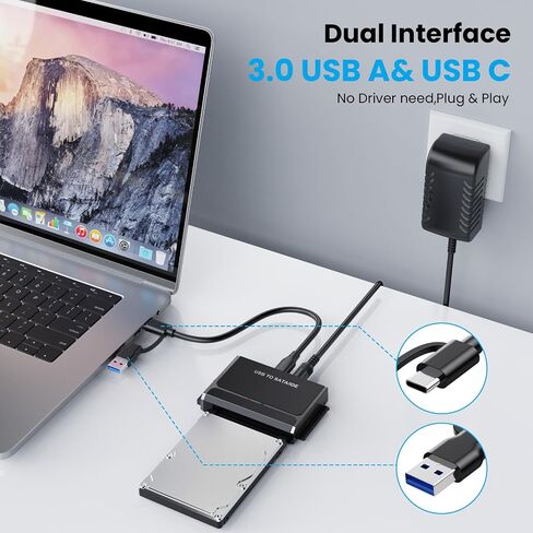 USB 3.0&Type C to SATA IDE Adapter Hard Drive Reader for 2.5" 3.5" HDD/SSD | External Data Transfer Recovery Converter for Hard Drive Disk Hard Drive Adapter Included 12V/2A Power Supply up to 6TB in Saudi Arabia